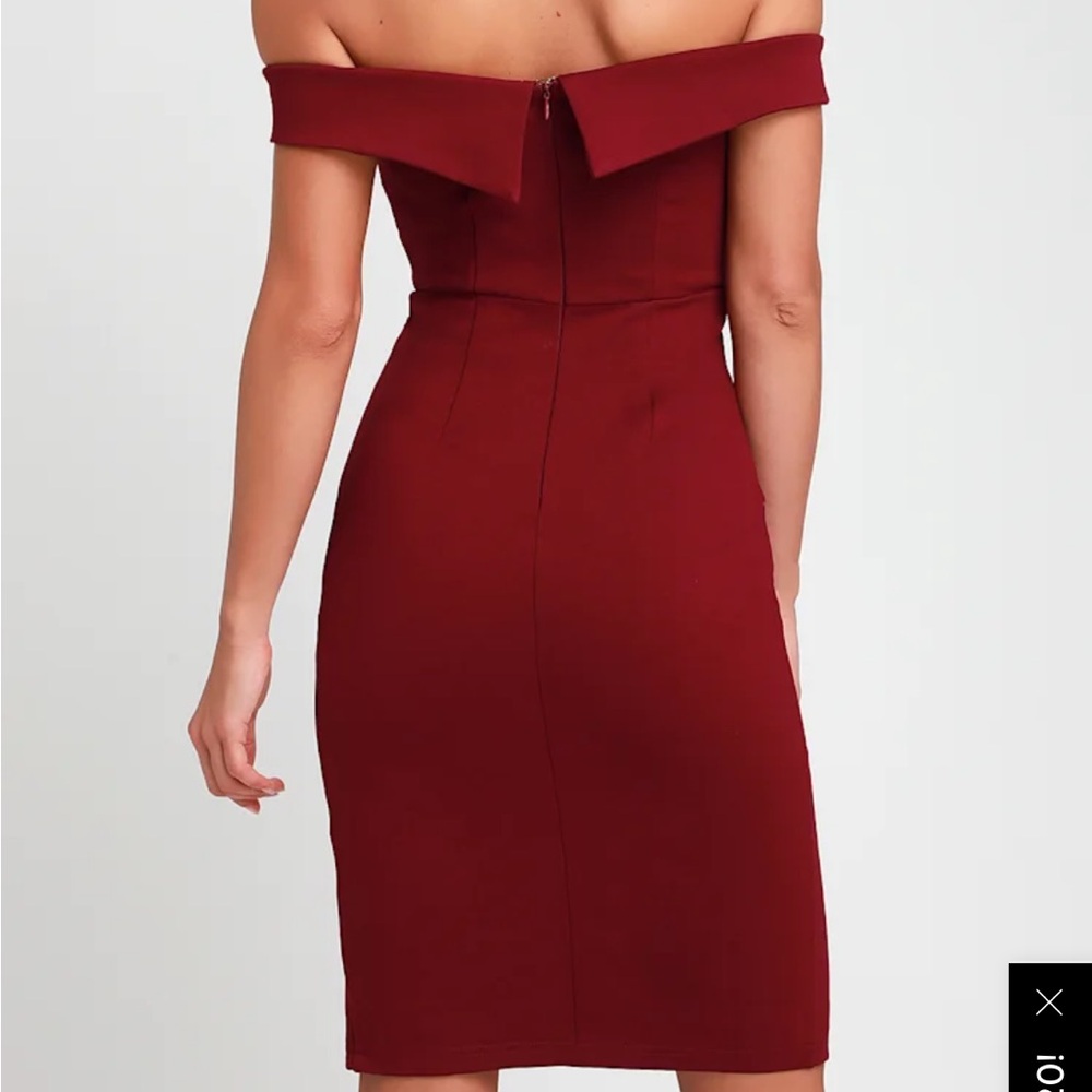 Lulu's Off-Shoulder Burgundy Bodycon Dress - Picture 4 of 5